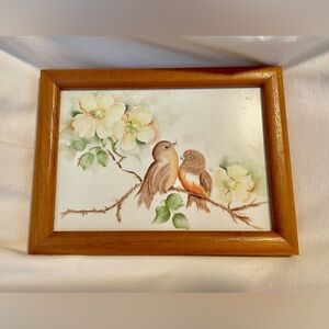 *VINTAGE* Hand Painted Ceramic/Porcelain - Tile Art - Birds - Dogwood - Framed